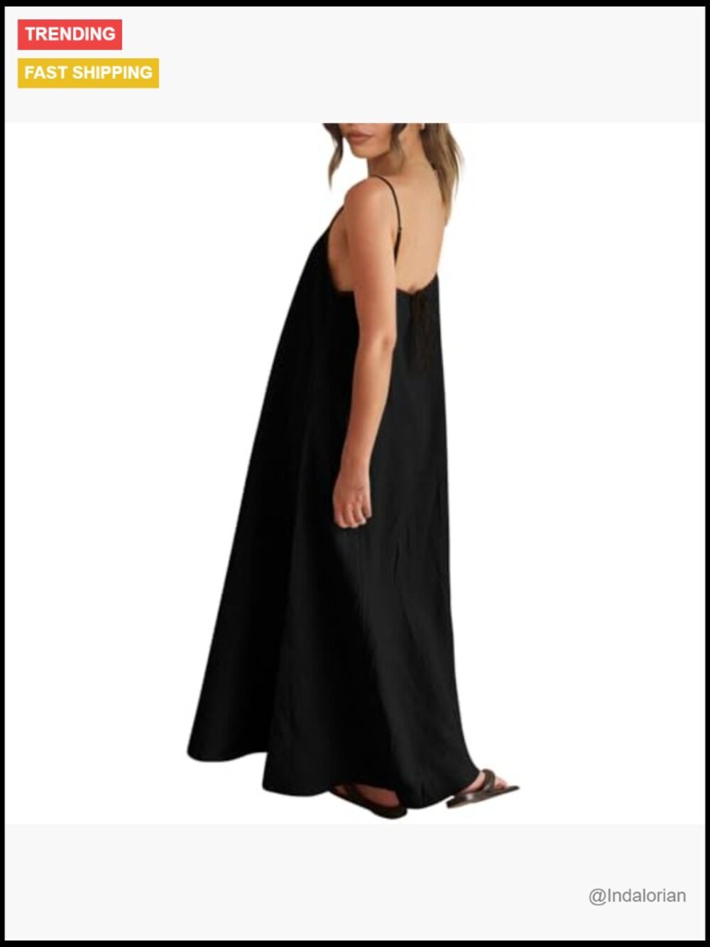 Linen Maxi Dress with Spaghetti Straps Backless Casual Beach - Picture 6 of 7